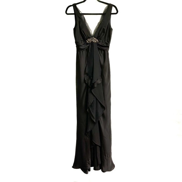 Dresses & Skirts - Black Whimsigoth Maxi Dress Formal Satin Silk Sz 2 Fairy Grunge y2k V-Neck